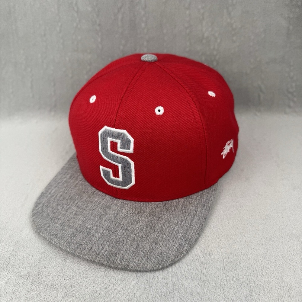 Vintage Stussy Capz Hat Cap SnapBack Red Gray Big S Logo 90s Starter The Natural